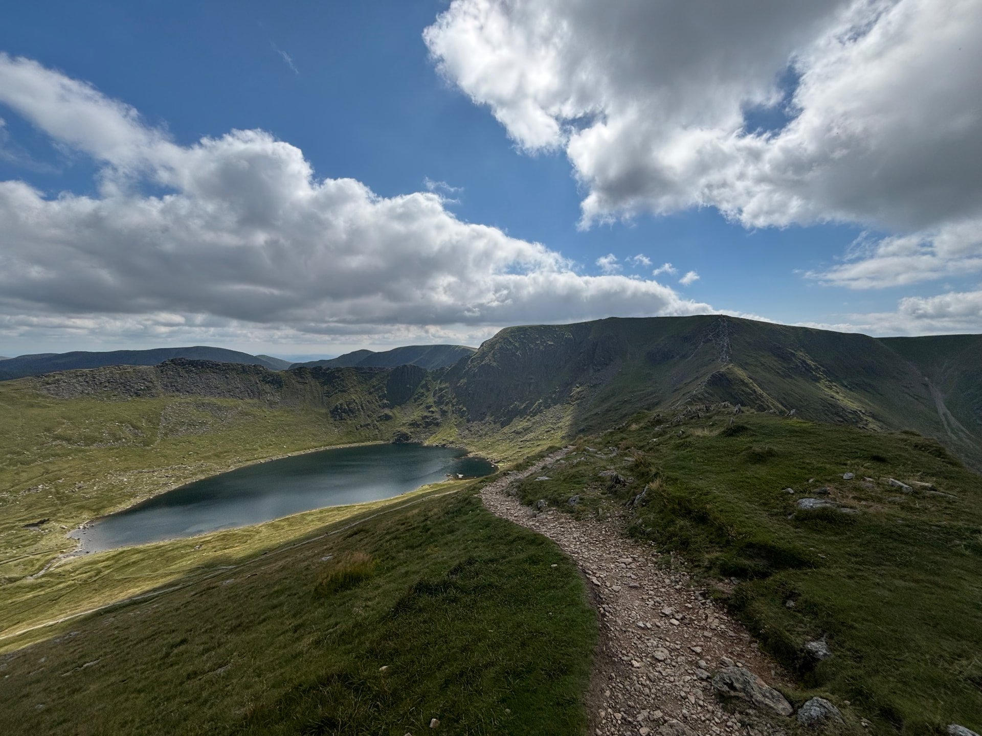 Red Tarn and Swirral Edge below the Helvellyn summit plateau